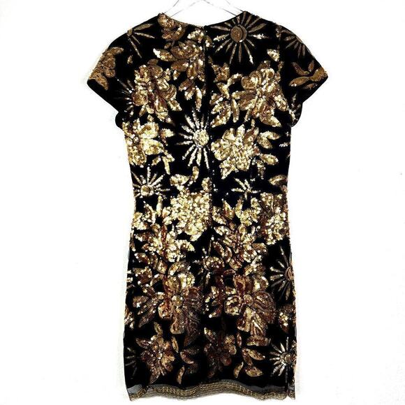 Milly Kyla Holiday Nights Sequin Mini Dress Black Gold Floral NEW 8 Cocktail - Picture 4 of 9
